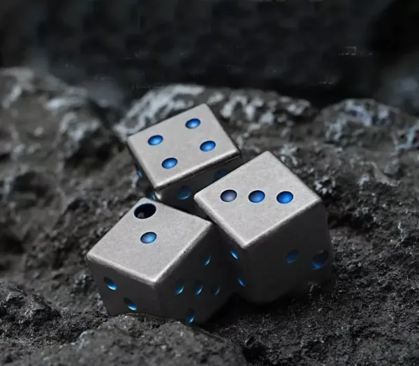 Blue Grade 5 Titanium Dice CNC Machined and Stone Washed (1) 1 11zon