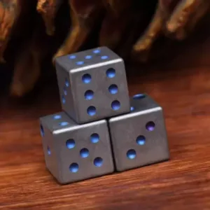 Blue Grade 5 Titanium Dice CNC Machined and Stone Washed (4) 4 11zon