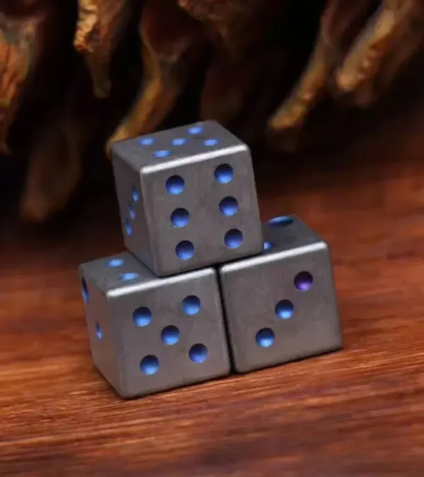 Blue Grade 5 Titanium Dice CNC Machined and Stone Washed (4) 4 11zon