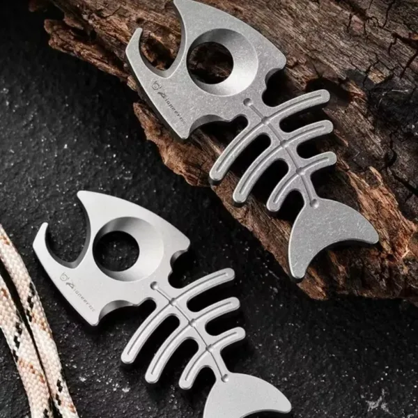 TIHTM Titanium Alloy Fishbone EDC Bottle Opener Keychain Necklace Pendant (2)