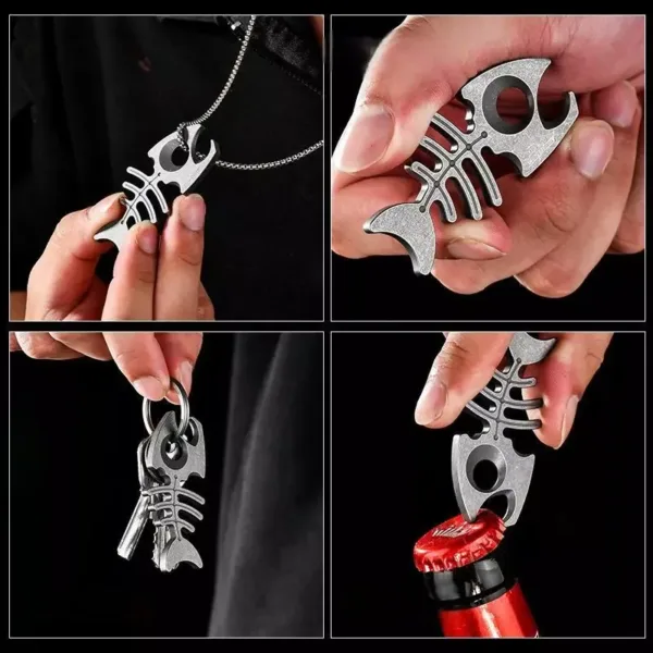 TIHTM Titanium Alloy Fishbone EDC Bottle Opener Keychain Necklace Pendant (7)